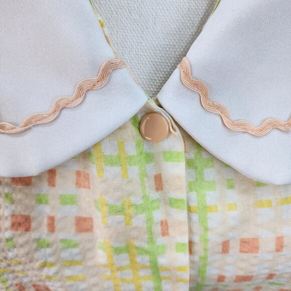 Vtg Lati Fashion House Coat Robe Women LARGE Seersucker Check Gingham Snap Front - Picture 7 of 14